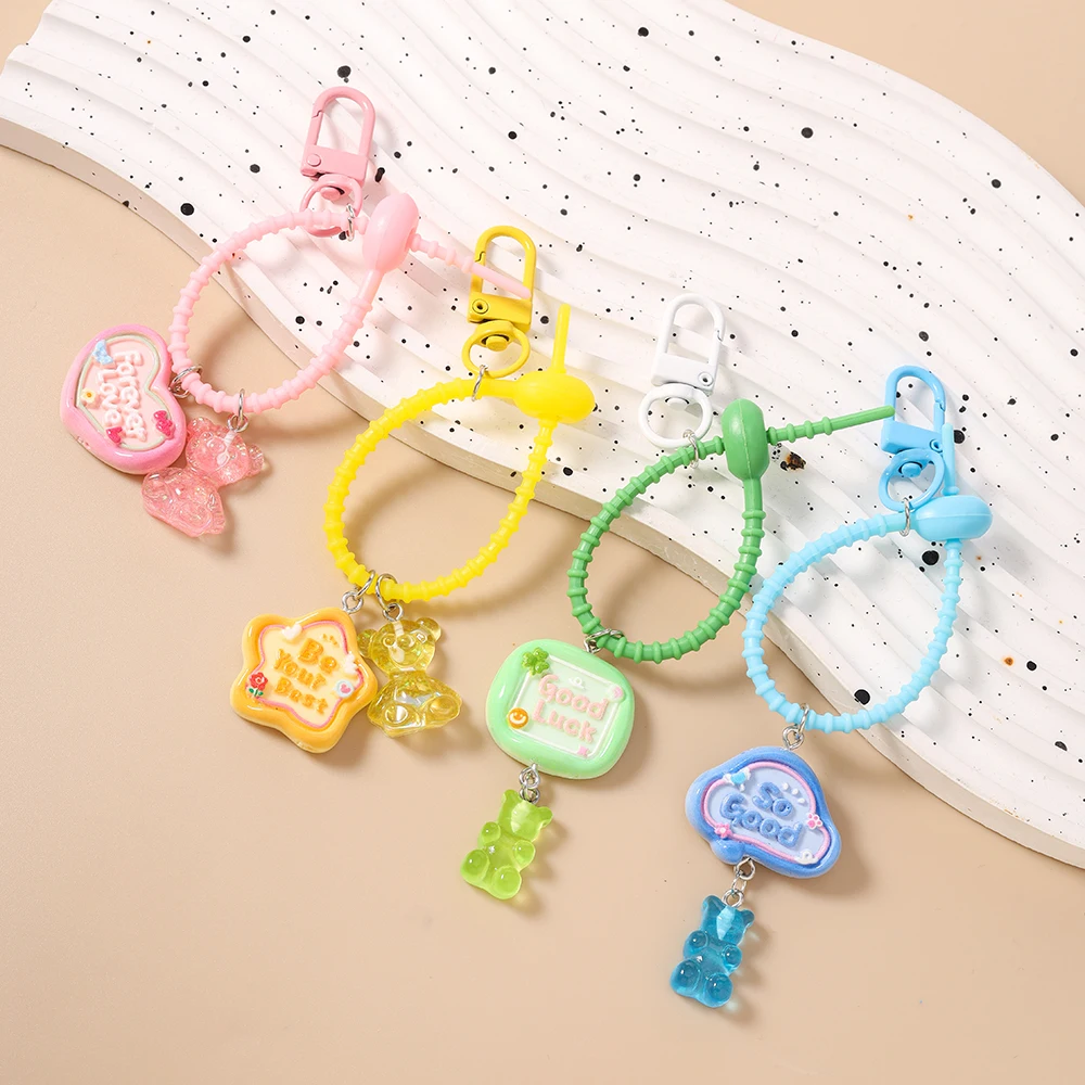 Aihua Niedliche Bonbonfarbene Silikon-Wiederverwendbare Taschenanhänger Bunte Bären-Schlüsselanhänger Lanyard Schlüsselring Autoschlüsselanhänger für Frauen und Mädchen – Detail 2