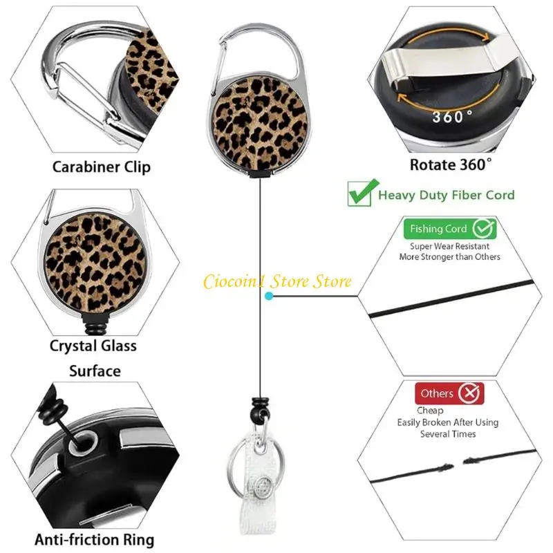 A3PC Leopards Retractable Badge Holder With Detachable Lanyard Waterproof ABS Card Protector Case For Offices Corporate Event