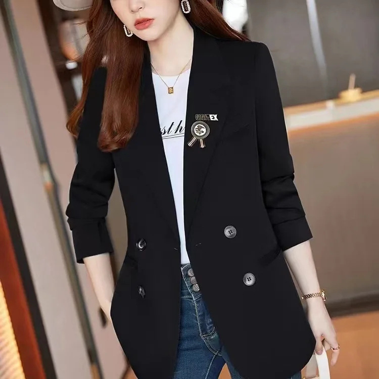 

Blazer Women Spring New Korean Fashion Notched Long Sleeve Double Breasted Suits Three-dimensional decoration Casual Jackets