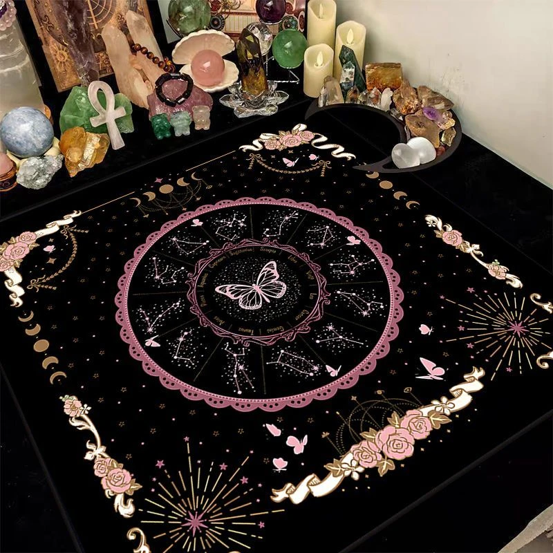 VIKAMA Gothic Pink Butterfly Tarot Card Tablecloth, 6 Assorted Designs, Divination Decor for Witchcraft Wicca
