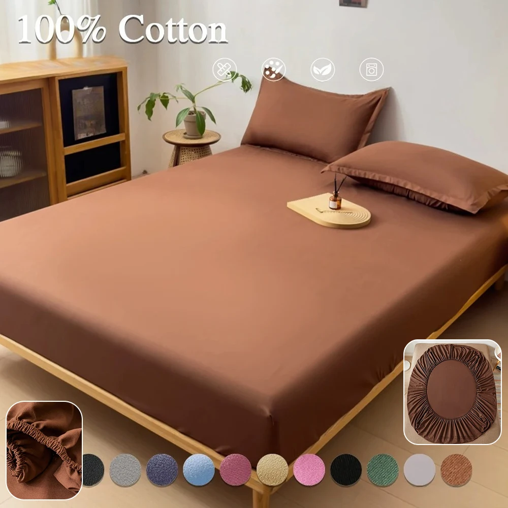 

100%Cotton Fitted Sheet with Elastic Band Non Slip Adjustable Mattress Cover for Single Double King Queen Bed Sábanas Para Cama