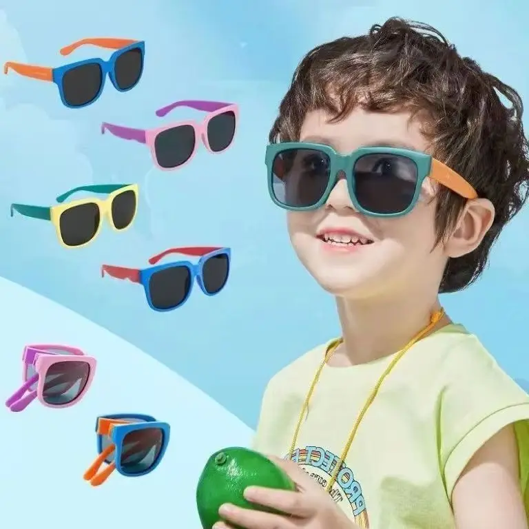 Folding Sunglasses for Kids Boys Girls UV400 Protection Colorful Square Sunglasses Outdoor Children Eyewear Portable Travel
