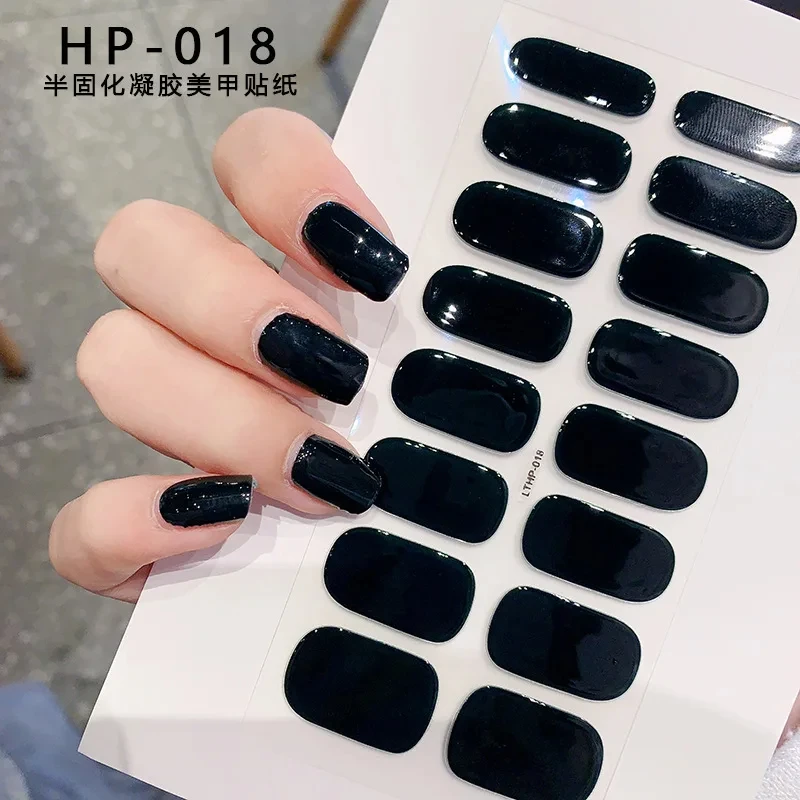 2024 # Neue halbgehärtete Gel-Nagelaufkleber, langlebig, einfarbig, Nagelstreifen, UV-Lampe, ausgehärtete Maniküre-Gel-Aufkleber, 16 Tipps