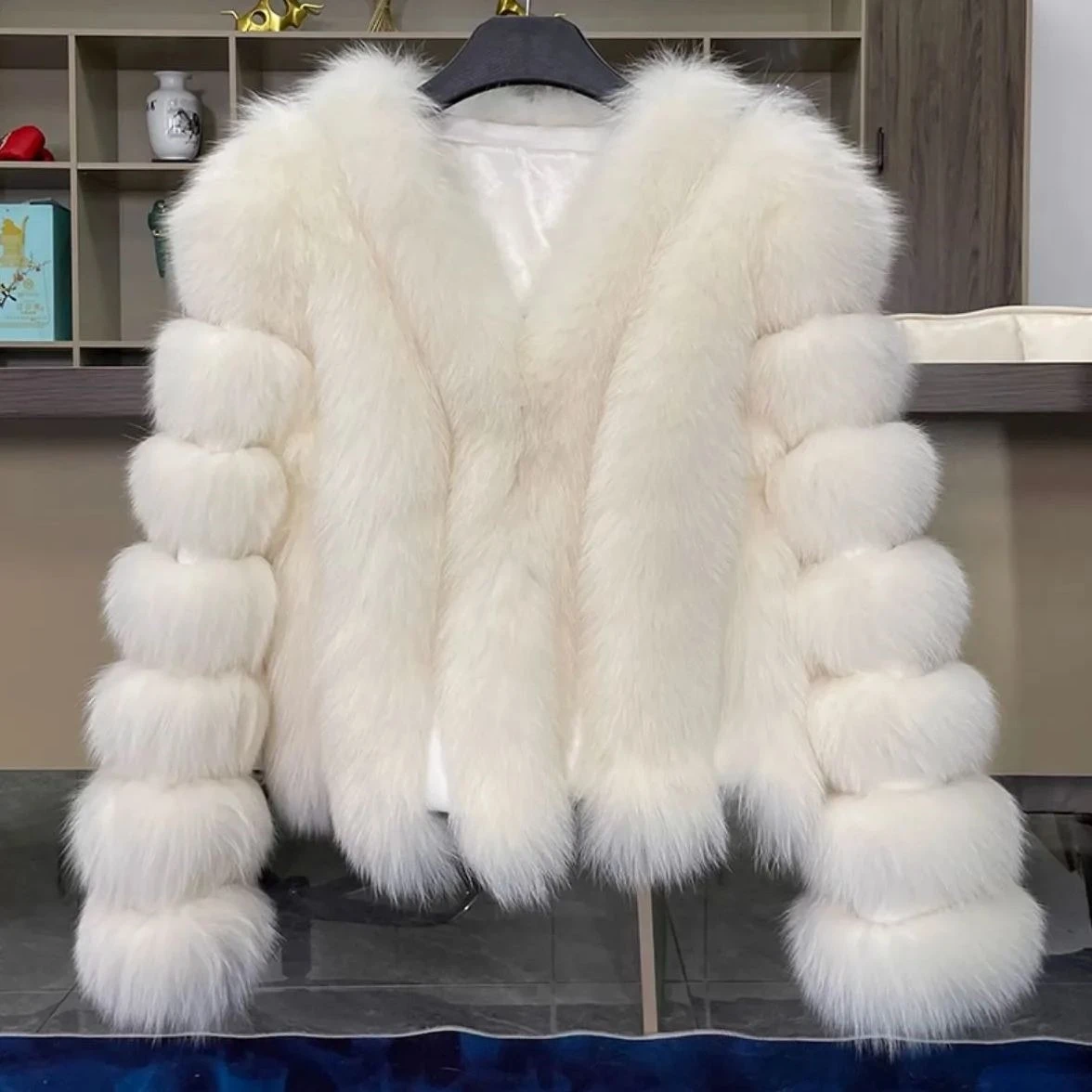 Luxury Girls Real Fox Fur Coat V-Neck Winter Woman Natural Warm Fashion Ustom Made