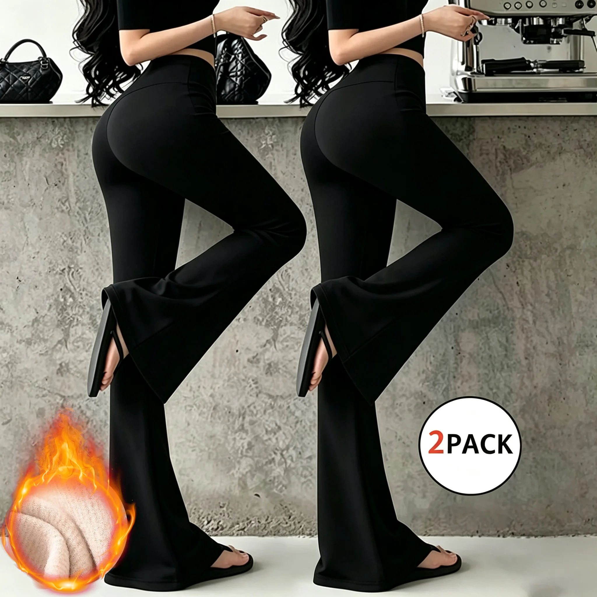 2pcs women's padded lined velvet sweatpants straight wide-leg pants