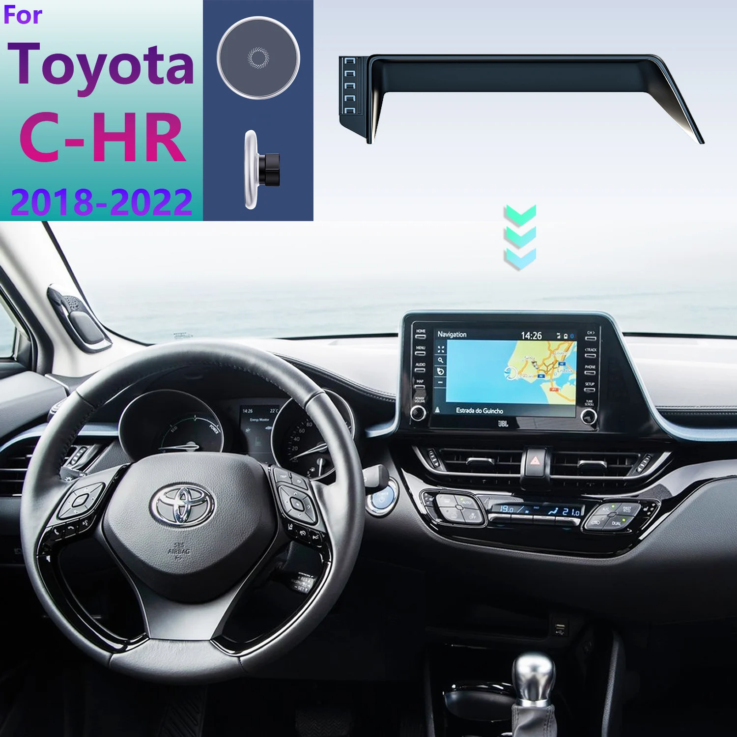 Dla Toyota CHR C-HR 2018 2019 2020-2022 Samochodowy uchwyt na telefon Ekran Stała podstawa Samochodowa magnetyczna bezprzewodowa podstawka ładująca MagSafe Supports