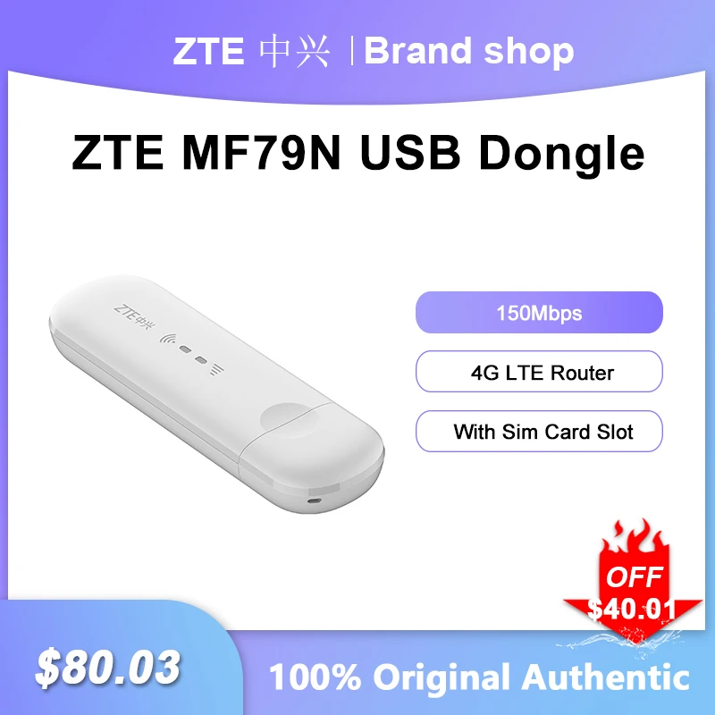 

Unlocked ZTE MF79N Portable USB Dongle Wireless 4G LTE WiFi Router 150Mbps Pocket Hotspot With Sim Card Slot For Home Office