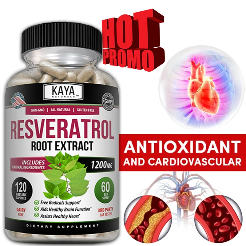 Natural Resveratrol Antioxidant Supplement, Trans-Resveratrol Supports Heart and Brain Health, Burns Fat