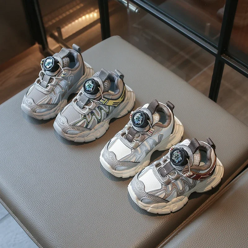 Kids Sneakers Mesh Breathable Children Running Shoes Rotating Button 2026 New Fashion Boys Girls Casual Shoes Soft Bottom