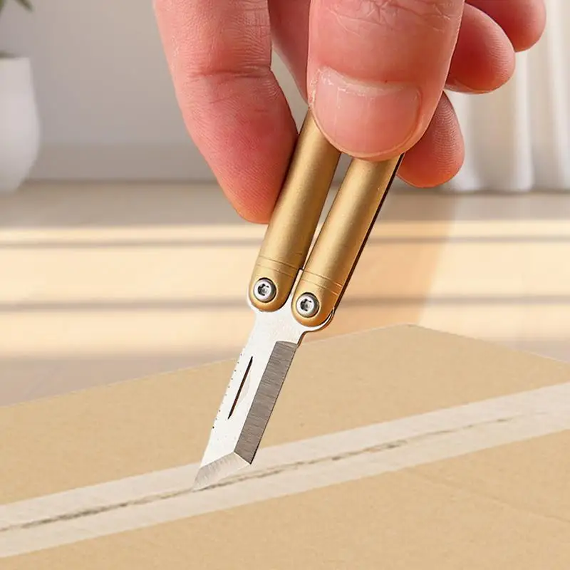 Folding Knives Brass Handle Pocket Cutter Keychain Outdoor Camping And Unboxing Portable Tool Mini Knives With Leather Case