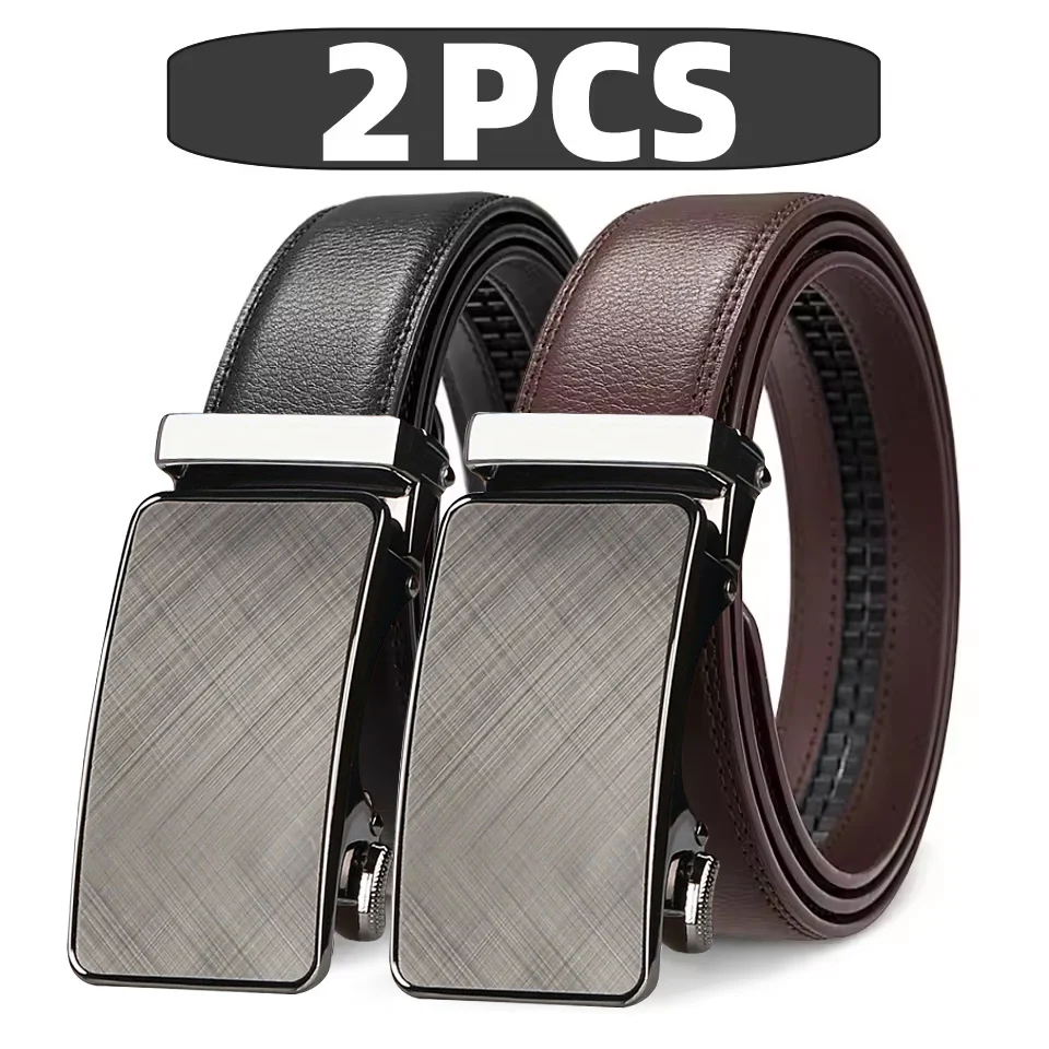 Men's Genuine Leather Belt Adjustable Automatic Buckle Belt Black/Brown Ratchet Belt High-Quality Business Casual Belt for Men