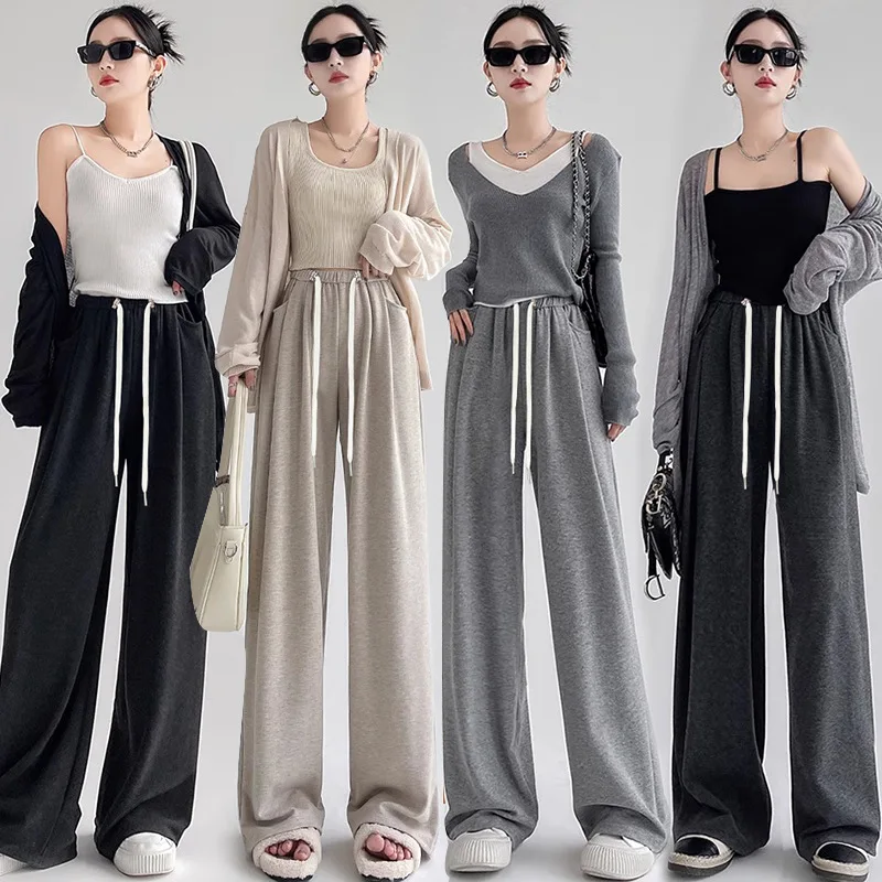 Autumn Lazy Soft Soft Takin Glutinous Rice Wide Leg Pant Y2k Tide Fashion Loose High Waist String Slim Casual Hanging Pant Women