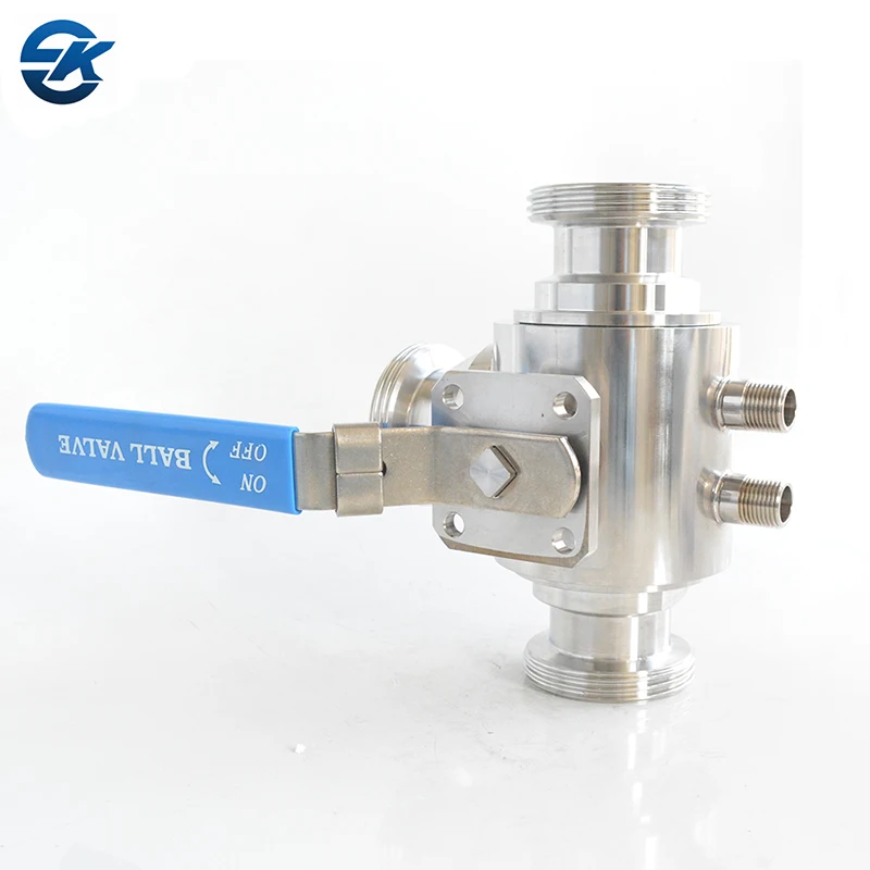 Aseptic Manual TC Ball Valve Sanitary SUS316 Stainless Steel Chocolate Three Way Ball Valve With Heating Jacket