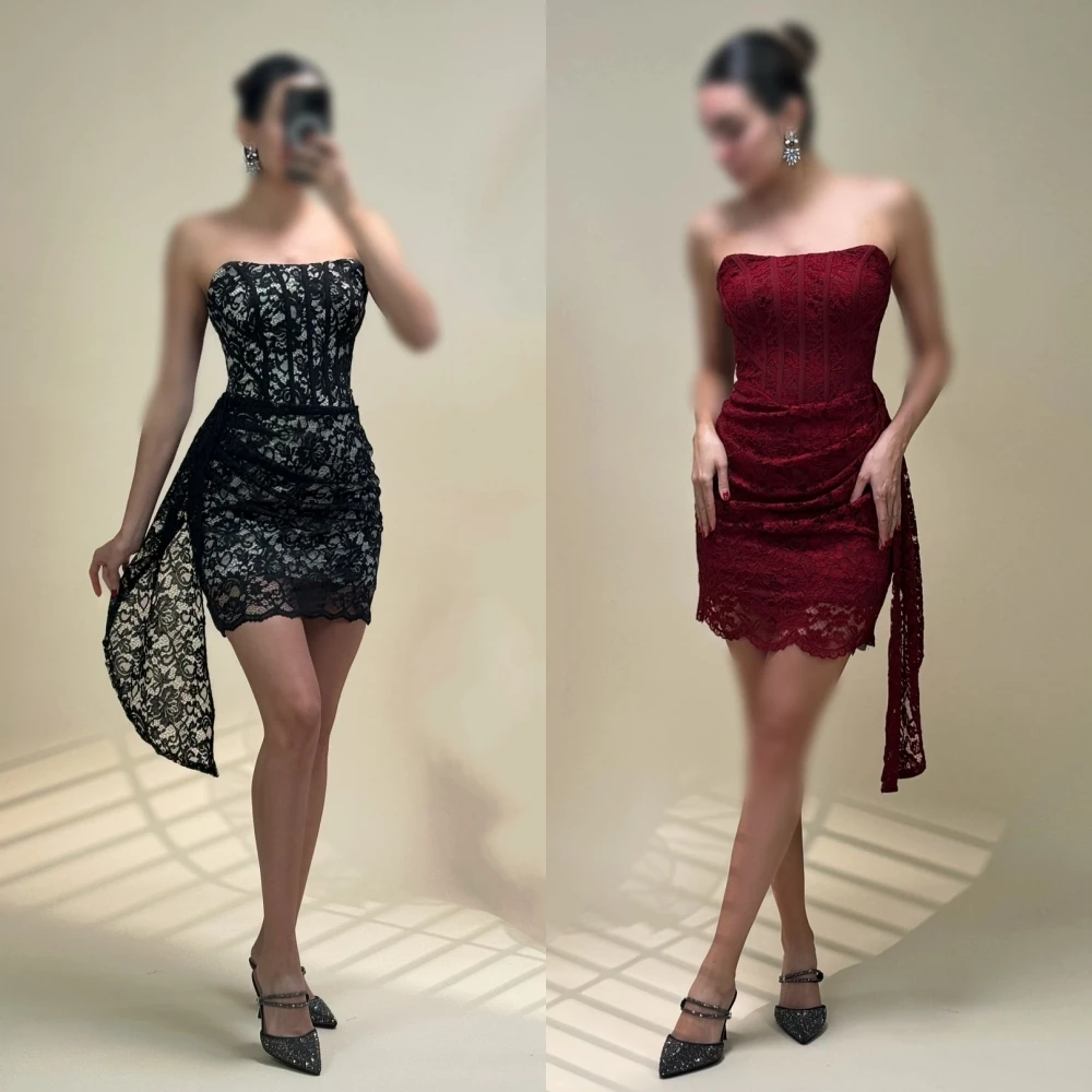 

Customized Charming Evening Dress Lace Strapless Straight Short Dresses Bespoke Occasion Cocktail Party Gown