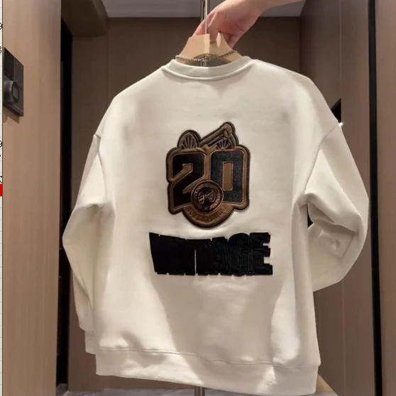 Fashionable round Neck Sweatshirt with Letter Print Autumn Winter All-Match Overhead Clothing Loose Fit Long Sleeve Cotton Yo...