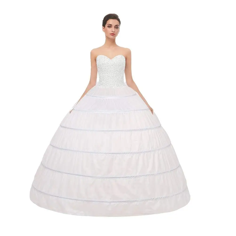 Womens 6 Hoop Skirt Floor Length Crinoline Petticoat For Quinceanera Dress