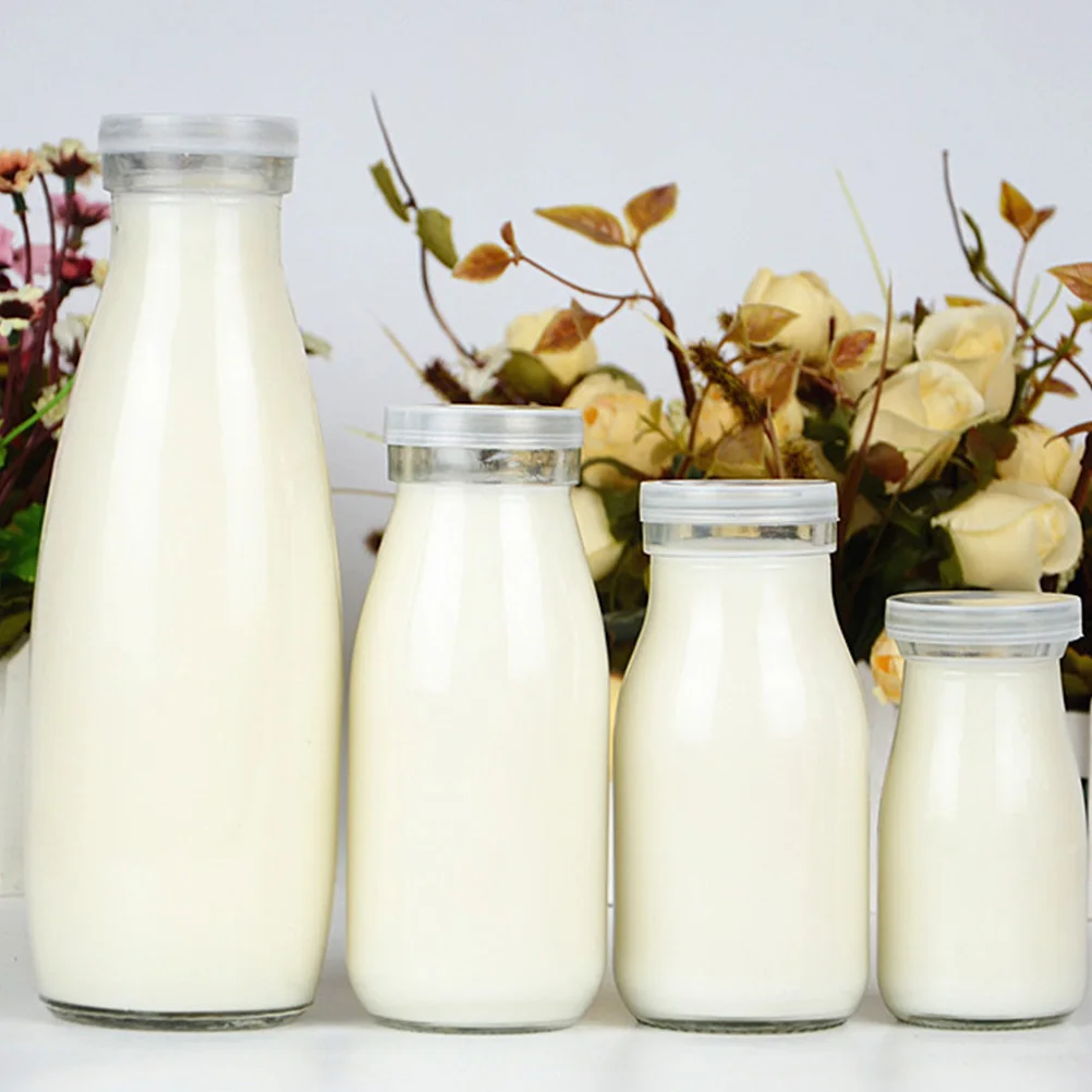 

2Pcs High-Temperature Resistant Glass Milk Bottle Portable Beverage Container Yogurt Drink Coffee Functional Fresh-Keeping