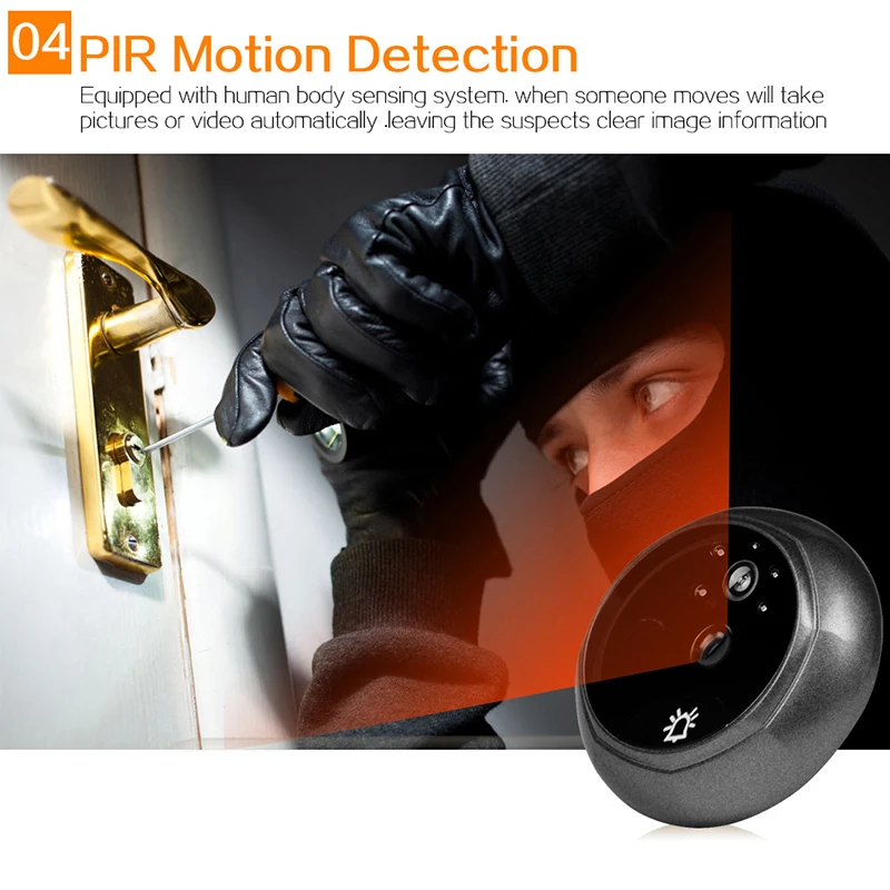 

Цифровой видеоглазок 3,5 дюйма HD 1 МП 120° ° Широкоугольная умная Wi-Fi камера для двери с ночным видением, PIR-датчиком и ЖК-дисплеем Damini