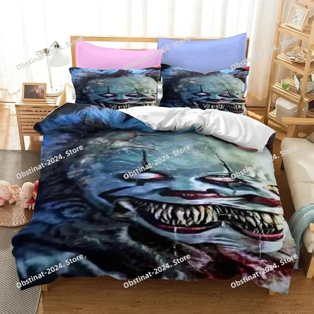 Horror Moive IT Clown Bedding Set Printed Bed Set Duvet Cover Sheet Pillowcase Bed Soft Quilt Cover Full Queen King Size