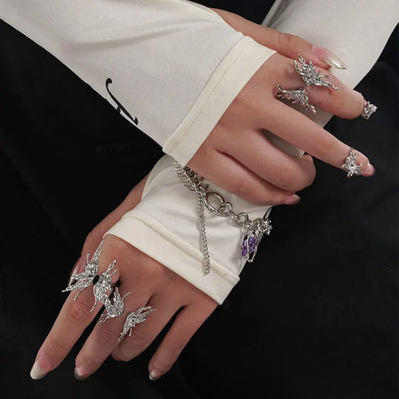 LATS New Punk Mutations Liquid Butterfly Rings for women girl silver color Cool Hiphop Metal Couple Open Ring Fashion Jewelry