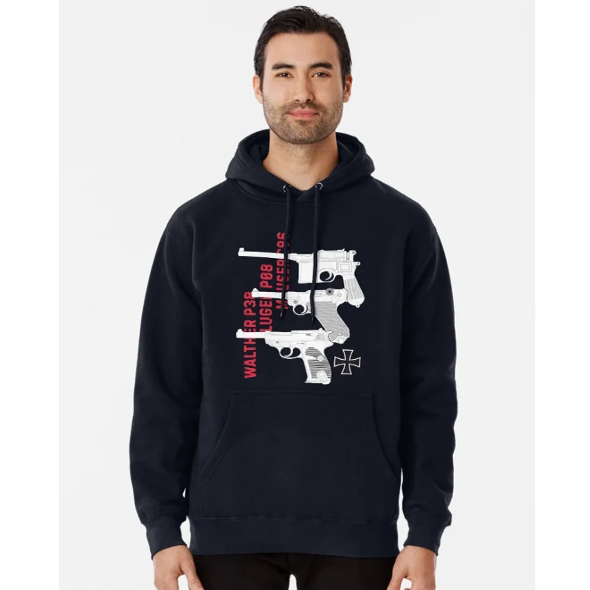 German Walther P38, Luger P08, Mauser C96 Pistols Pullover Hoodie New 100% Cotton Comfortable Casual Mens Sweatshirt Streetwear