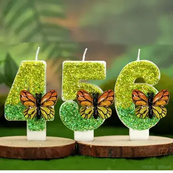 0-9數字蛋糕蠟燭創意趣味生日蠟燭綠色蝴蝶蛋糕蠟燭大豆蠟生日派對蛋糕裝飾 10 最佳銷售 蝴蝶蠟燭 - №9
