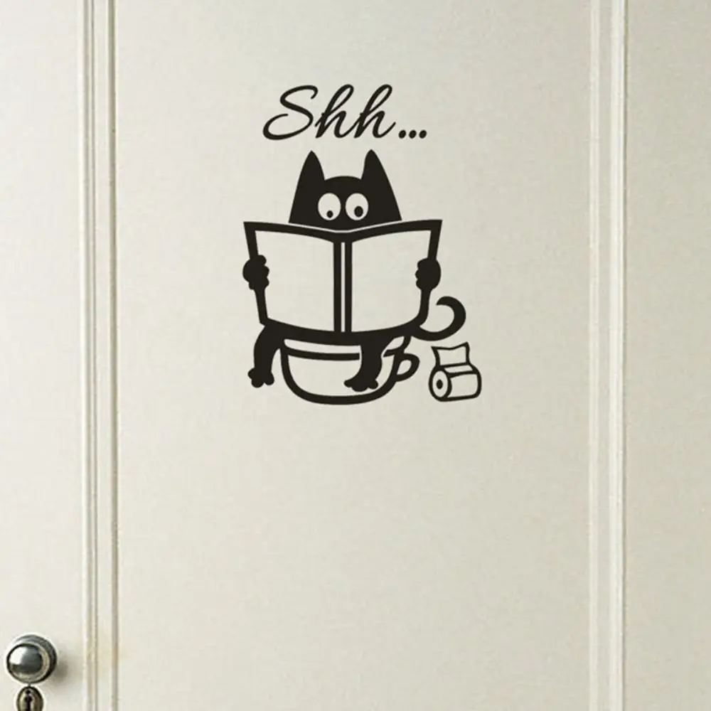 Toilet Seat Decor Shh... Toilet Wall Sticker Removable PVC Bathroom Door Decals DIY Waterproof Bathroom Door Decor