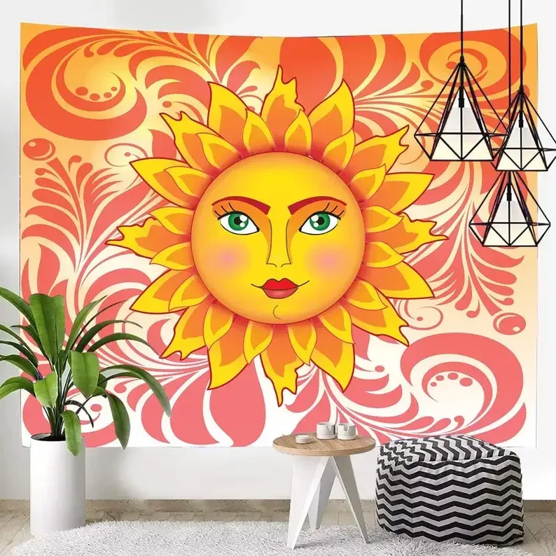 Colorful Moon Sun Flower Bohemian Mandela Psychedelic Tapestry Wall Hanging Trippy  fantasy Magic Wall Art Home Decoration