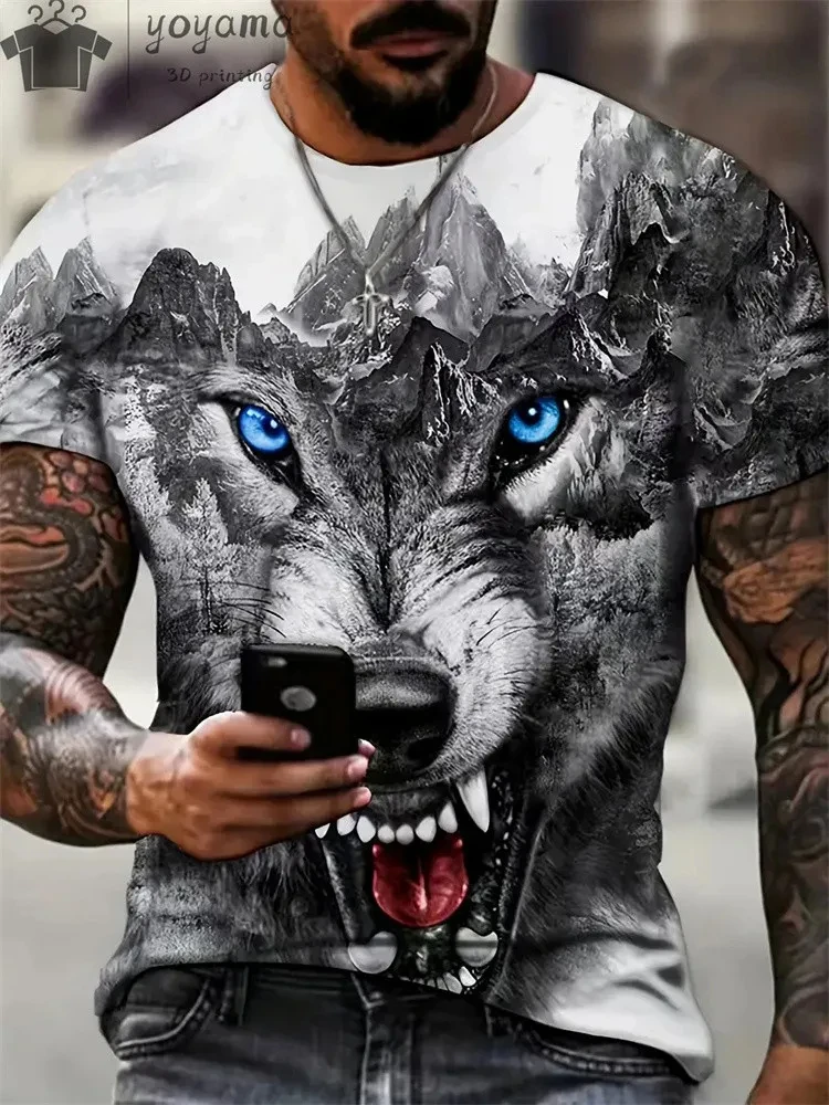 

ummer Men's T-Shirt Animal Wolf 3d Printed O Neck Fashion Streetwear Casual Short Sleeve Tops Tees Oversized Men Clothing