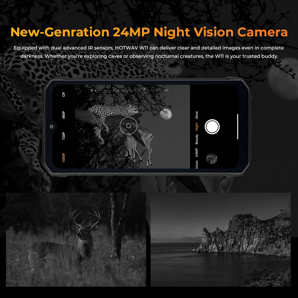 Wholesale HOTWAV W11 Rugged Phone 280LM Flashlight 20800mAh 33W 6.6\'\' FHD+ Smartphone 64MP Rear 24MP Night Vision Mobile Phone