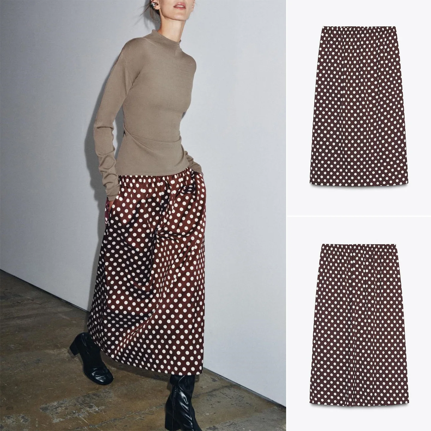 

Юбка-миди трапециевидной формы с высокой талией, женский дизайн, весенне-осенний сезон, юбки в горошек, французская повседневная одежда