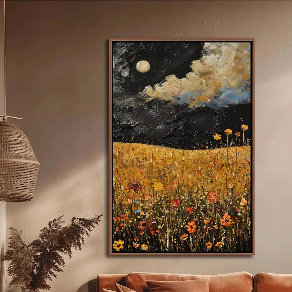 Spring Wildflowers Field Posters Vintage Floral Botanical Canvas Painting Landscape Pastoral Wall Art Home Farmhouse Decor