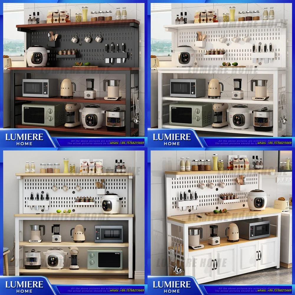 

Multifunctional Kitchen Storage Rack with Cutting Board and Pegboard Side Table for Microwave Oven Pantry Cabinet Countertop