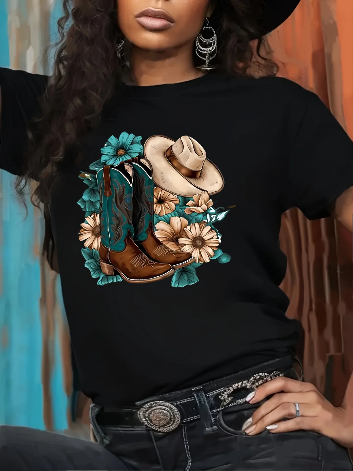 Botas Vaqueras Florales de Verano 2026 para Mujer - Diseño Gráfico Estilo Western, Estampado Inspirado en el Campo para Uso Diario Informal
