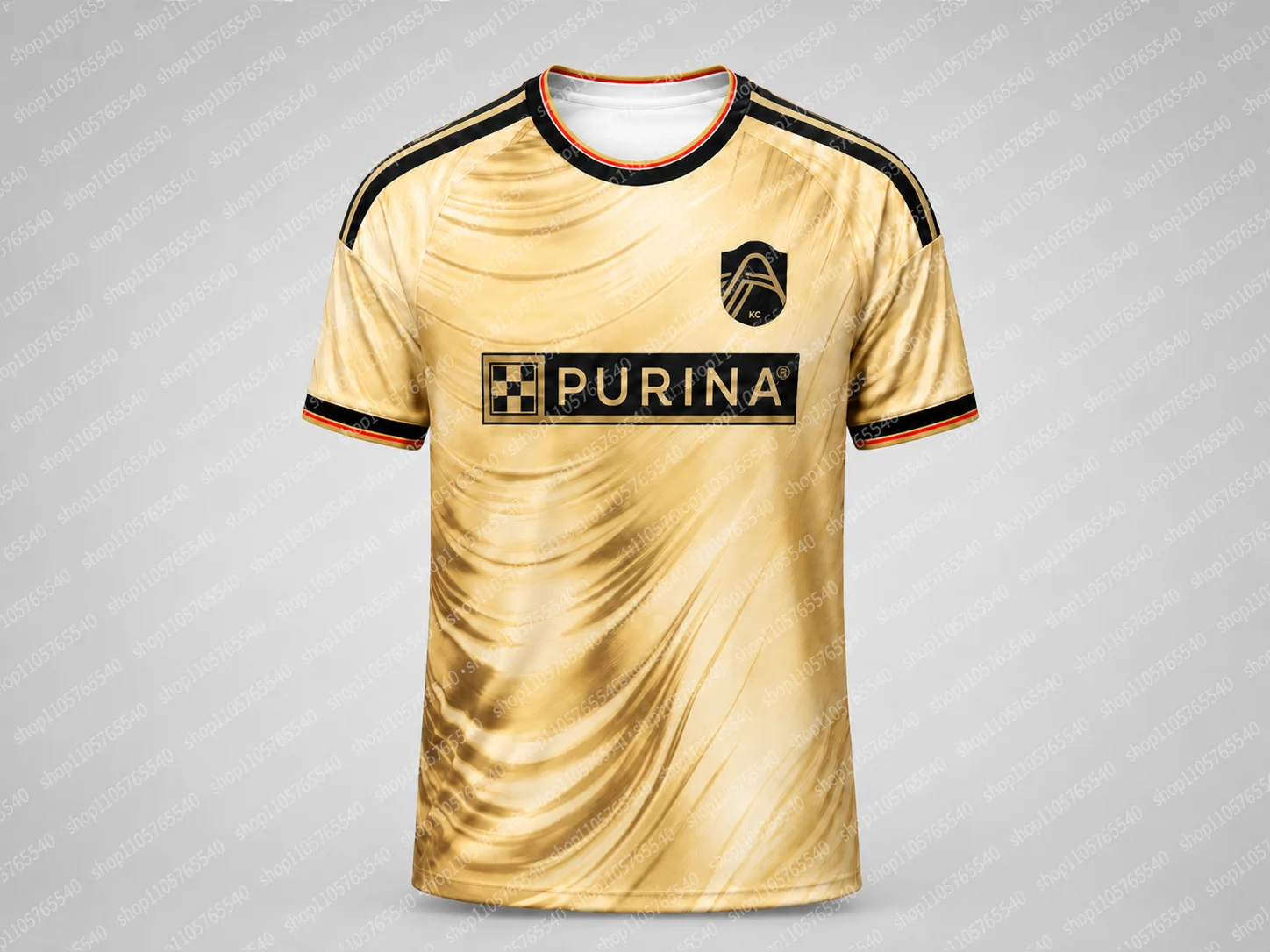 St. Louis City SC 2025/26 Away Soccer Jersey for Men Gold Black Red Wave Pattern Football Shirt Fan Edition Supporter Top