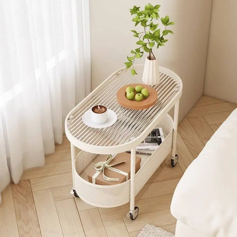 Mesa de centro de vidro italiana móvel, rodas ovais, sala de estar, moderna, nórdica, luxuosa, móveis para casa