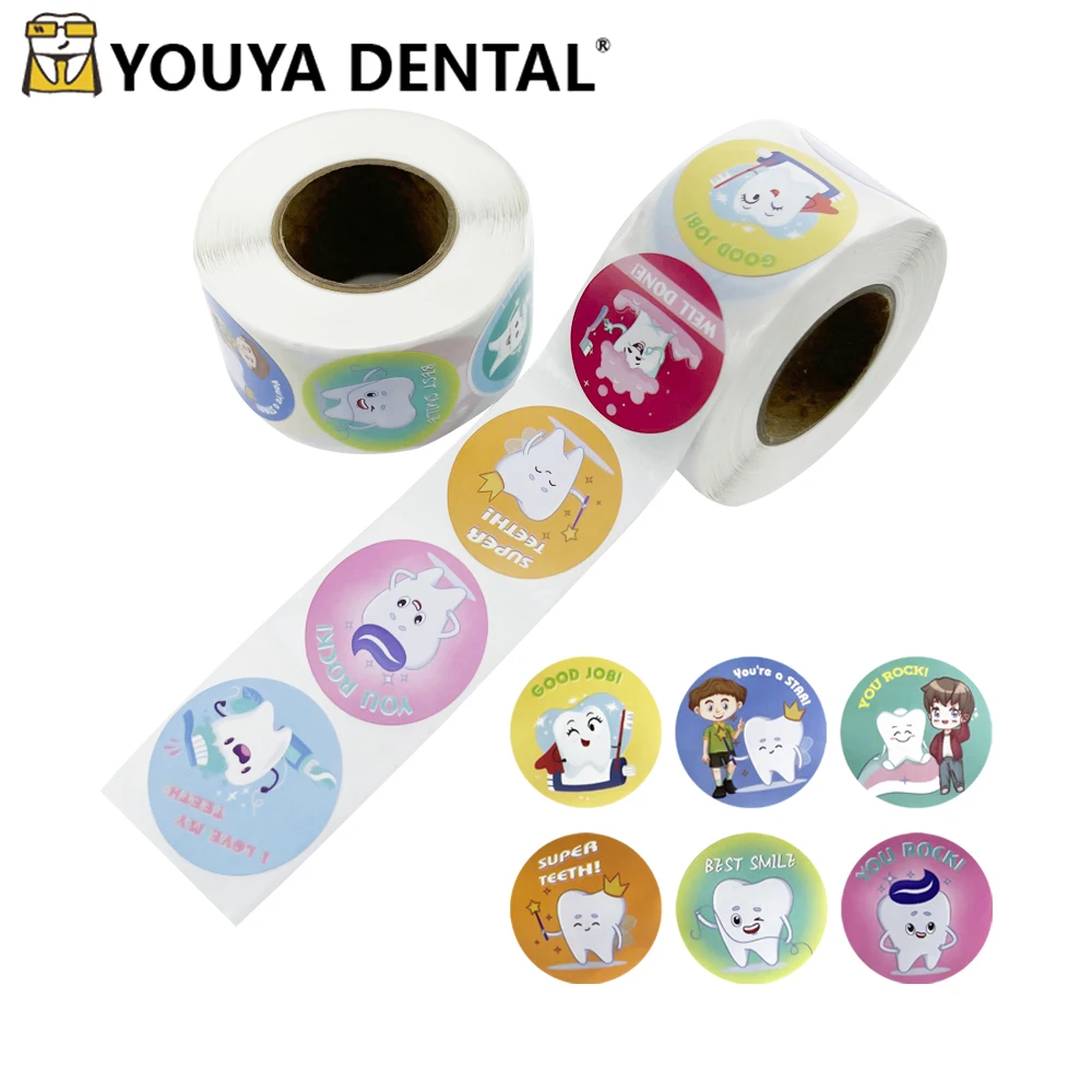 500 Stickers/roll Cute Teeth Stickers I Love Brushing Teeth Children Encourage Cartoon Teeth Sticker Decoration 2.5CM