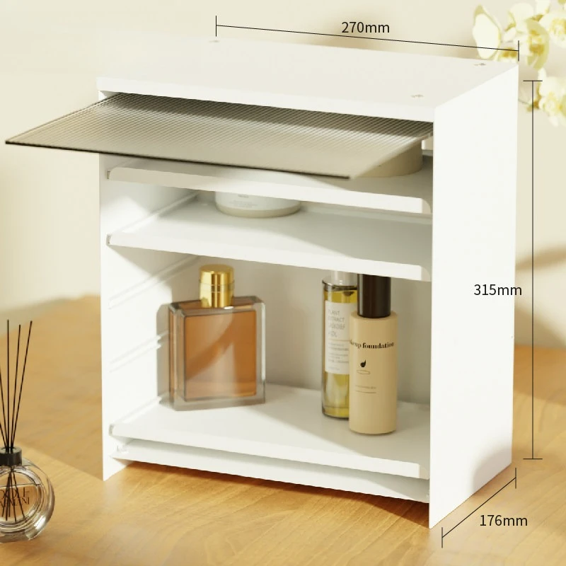 Minimalist Metal Makeup Organizer Layered Storage for Jewelry Cosmetics Magnetic Dustproof Design with Anti-Slip Base for Desk