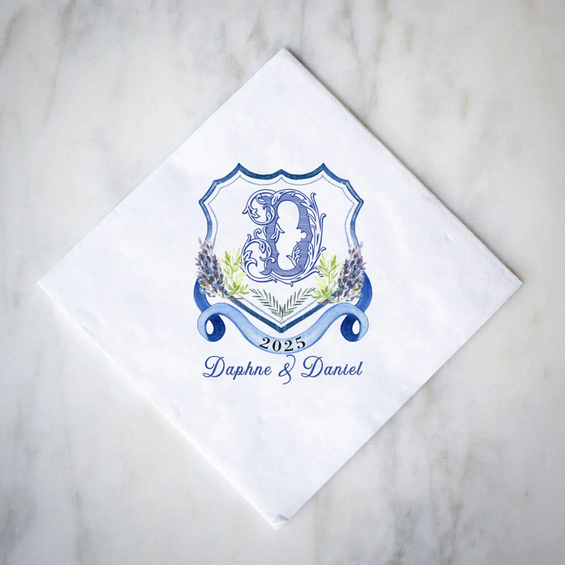 Custom Large Monogram Linen-Like Napkins, Printed Cocktail Napkins, Personalized Linun-Like Napkin, Beverage Napkin, Rehearsal D