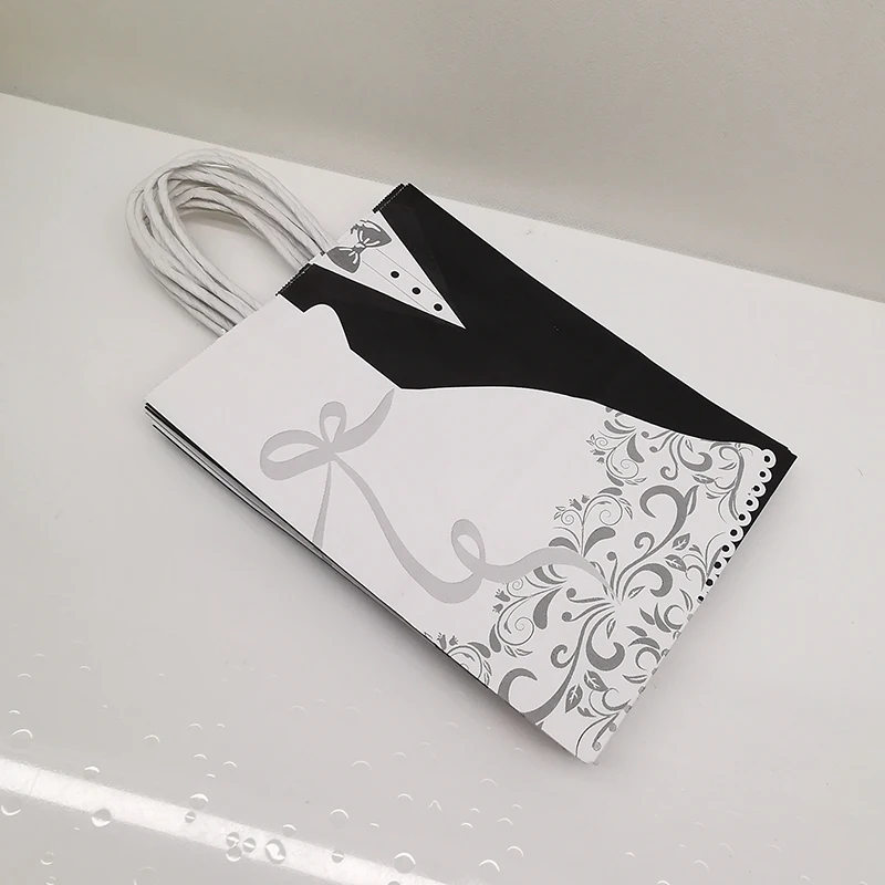 12/24Pcs Braut Und Bräutigam Papier Geschenk Tasche Mit Griff Hochzeit Kleid Süßigkeiten Gunsten Tragbare Verpackung Tasche engagement Party Dekoration – Detail 7