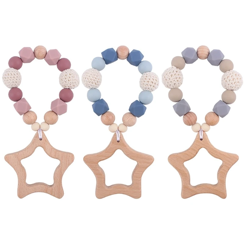 B2EB Teether Rattles Teething Bracelet Silicone Teether Beads Baby Educational Toy