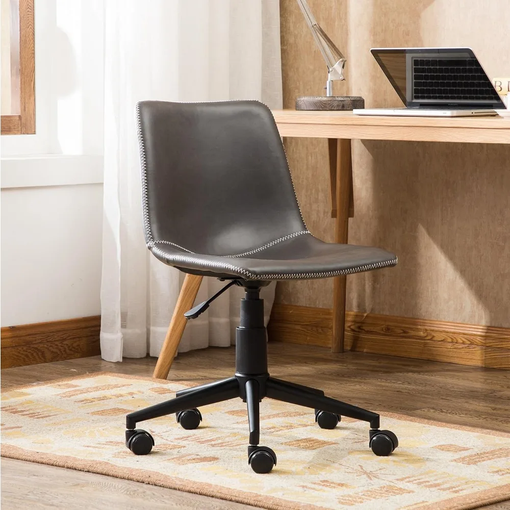 

360 Swivel Air Lift Office Chair, Gray Faux Leather Ergonomic Desk Chair with Adjustable Height