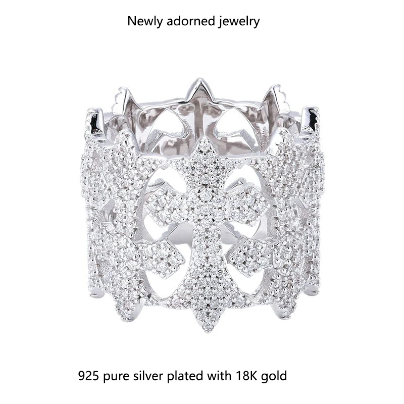 

Серебряный комплект кубинских колец S925 в стиле хип-хоп с муассанитом, трансграничным бестселлером, модное и индивидуалистичное, кольцо унисекс.