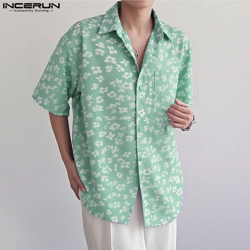 

Floral Print Men Shirts Summer Short Sleeve Tops Lapel INCERUN Fashion Tops Streetwear Men's Clothing Oversize Tee S-5XL