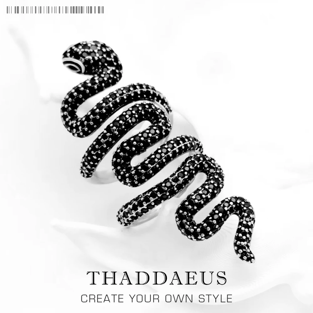 

Длинное черное кольцо со змеей в европейском стиле, винтажные ювелирные изделия для девочек и женщин, подарок из стерлингового серебра 925 пробы