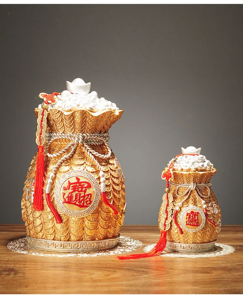Large Capacity Piggy Bank Ornament Home Living Room Resin Money Bag Decoration Housewarming Opening Fortune Gifts