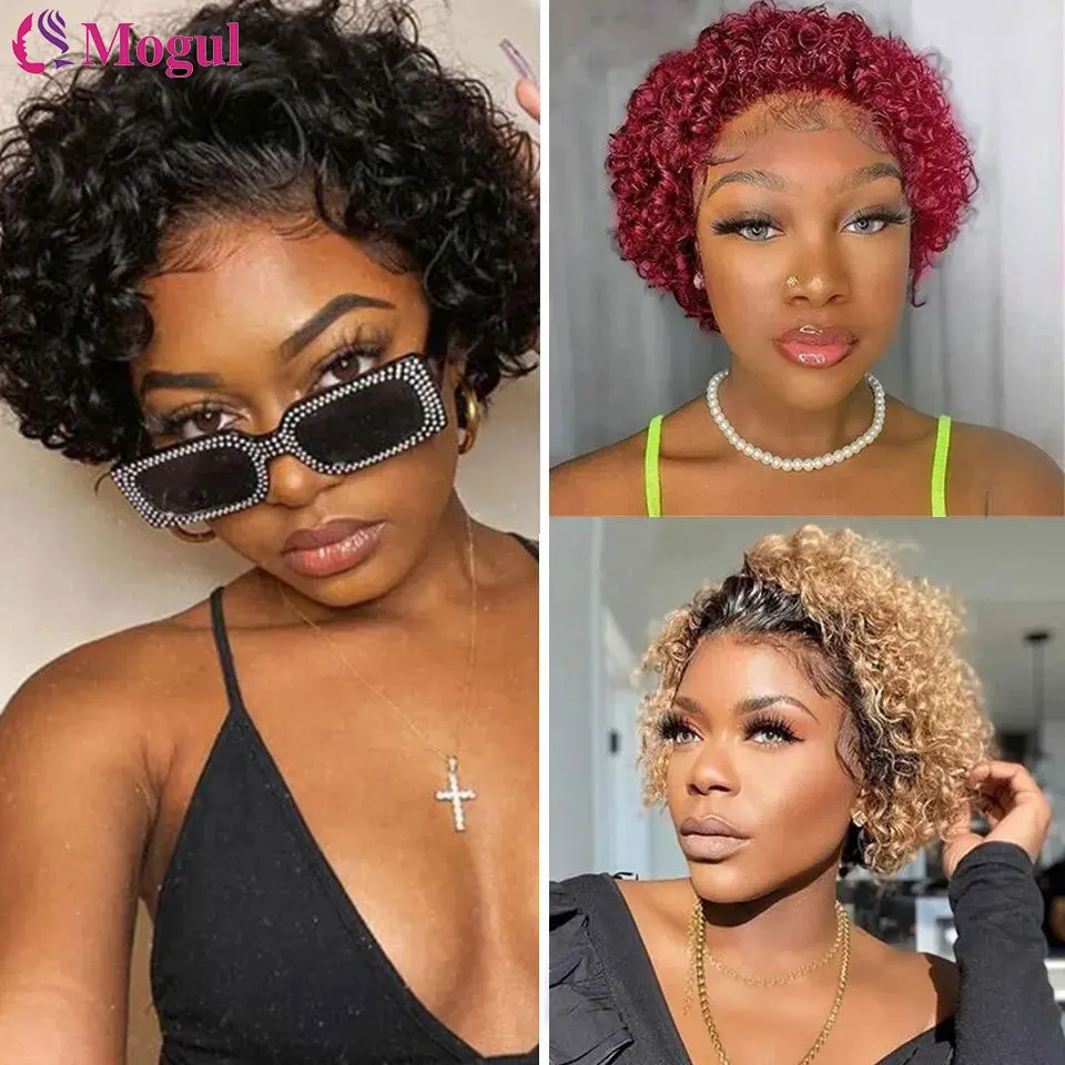 Pixie Cut Wig for Black Women Preplucked 13x1 Lace Part Water Wave Wigs Peruvian Short Curly Lace Frontal Bouncy Human Hair Wigs