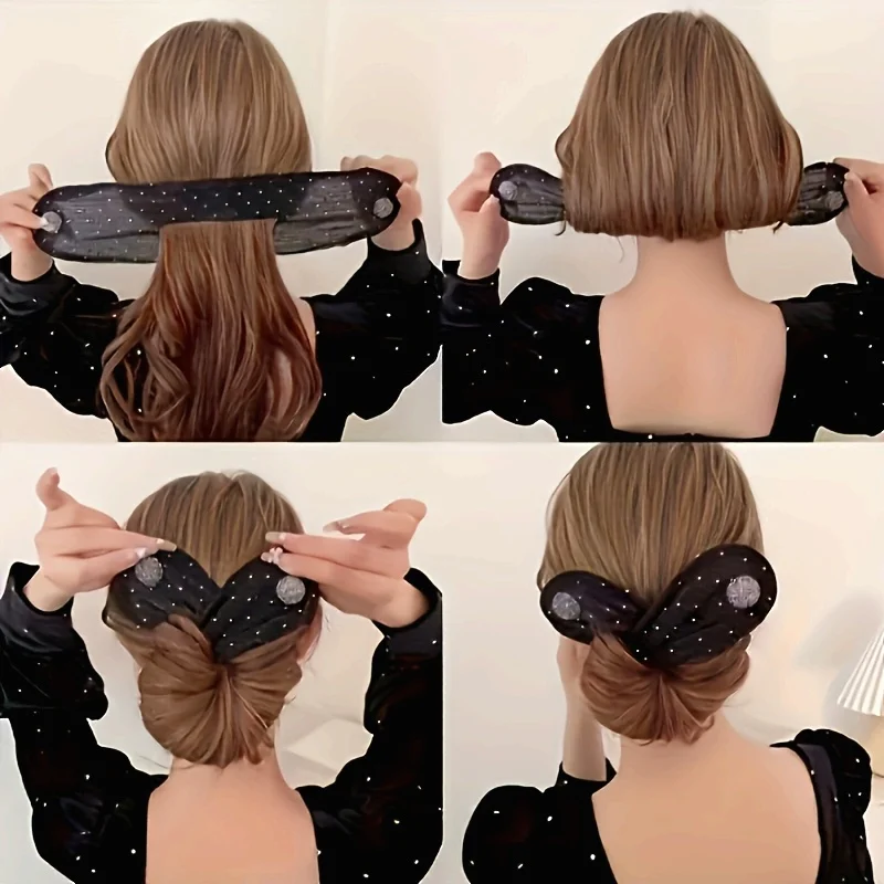 1pc Elegant Rhinestone Embellished Hair Bun Maker - Soft Fabric Clip for Women and s, Suitable for Hairstyling & Hair Protection