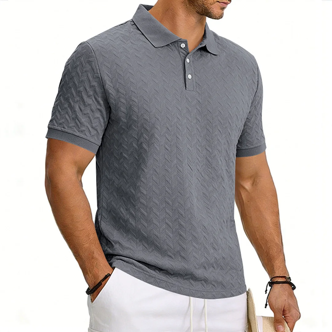 Grenzüberschreitendes Amazon American Heavy-Duty Polo-Shirt mit lockerem Texturmuster, einfarbig, Jacquard, lässig, schlicht, trendig, kurzärmelig – Detail 33