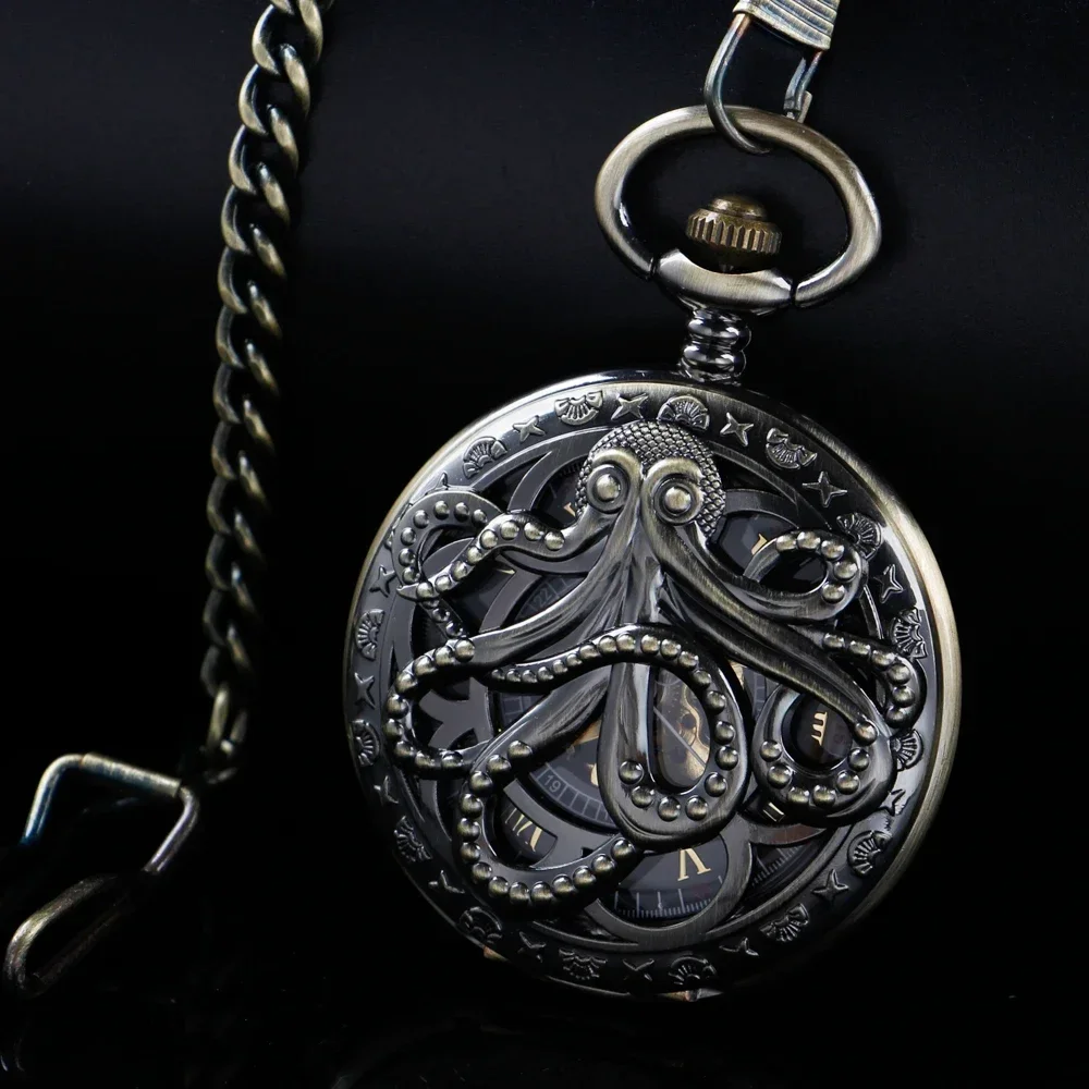 

NEW Vintage Mechanical Pocket Watch Retro Dragon Hollow Skeleton Roman Numerals Fob Watch with Chain for Men Women PJX1649